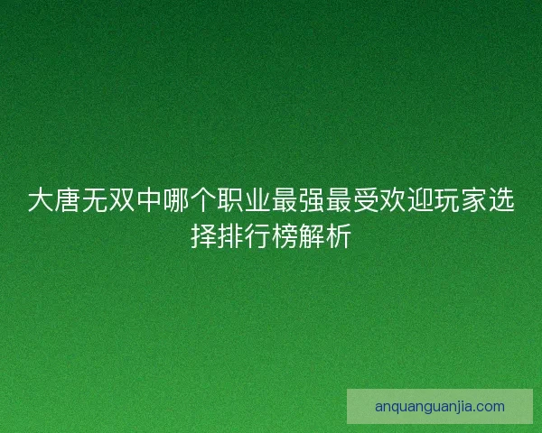 大唐无双中哪个职业最强最受欢迎玩家选择排行榜解析