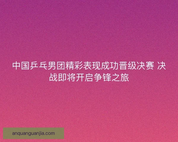 中国乒乓男团精彩表现成功晋级决赛 决战即将开启争锋之旅